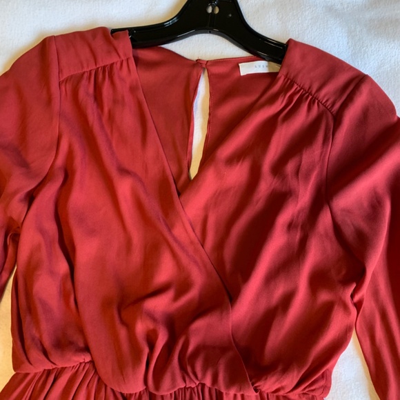 Lush Long Sleeve Mini Dress Rust Red V-Neckline Fit and Flare Size Small - Picture 2 of 9